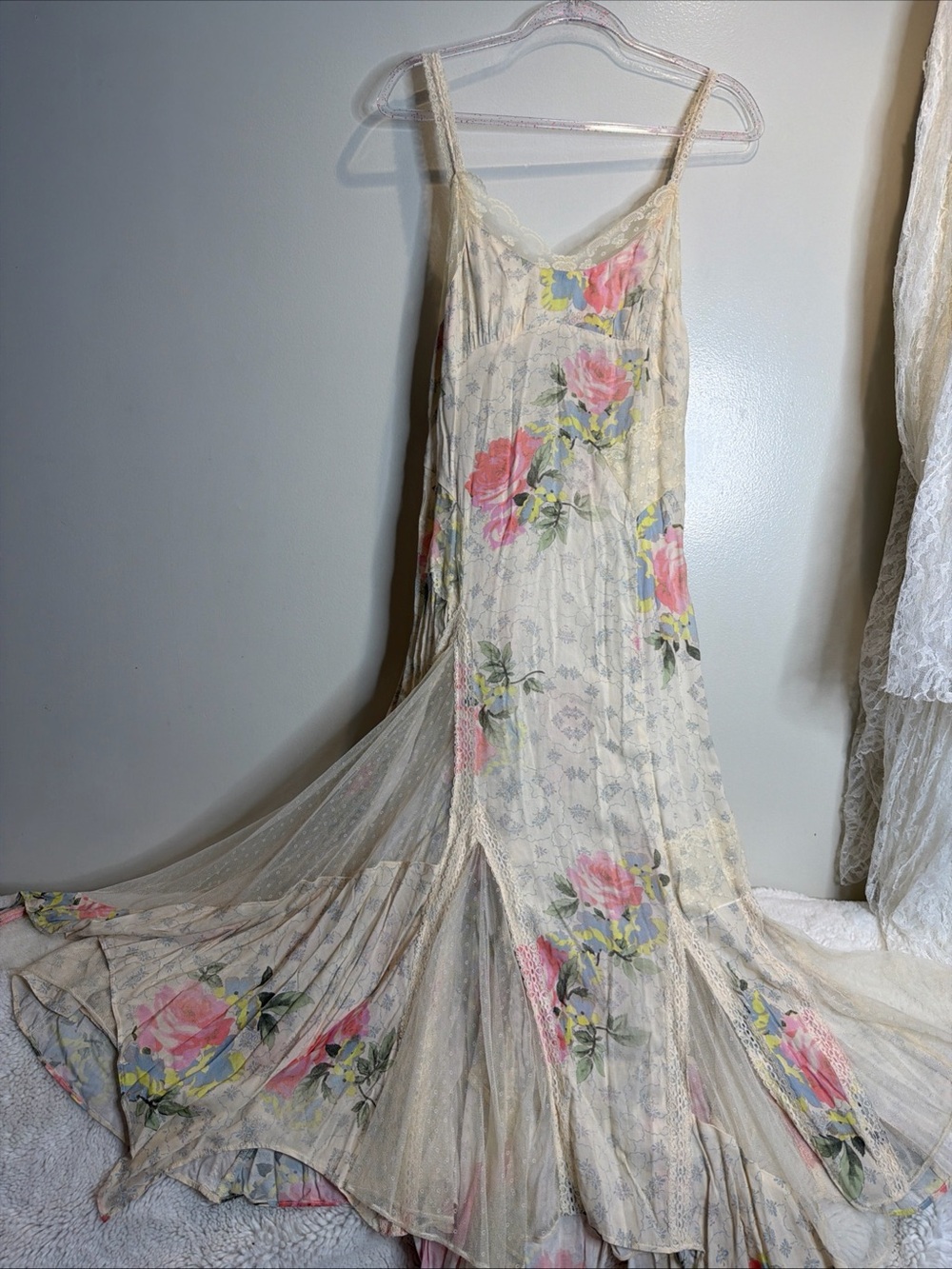 Free People Good Luck Charm Lace Floral Vintage maxi Slip Dress - Picture 4 of 10